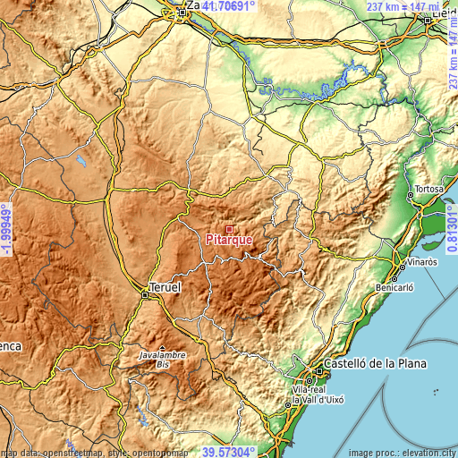 Topographic map of Pitarque