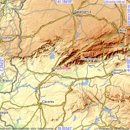 Topographic map of Piornal