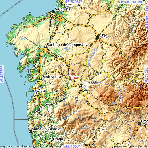 Topographic map of Piñor