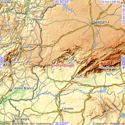 Topographic map of Pinofranqueado