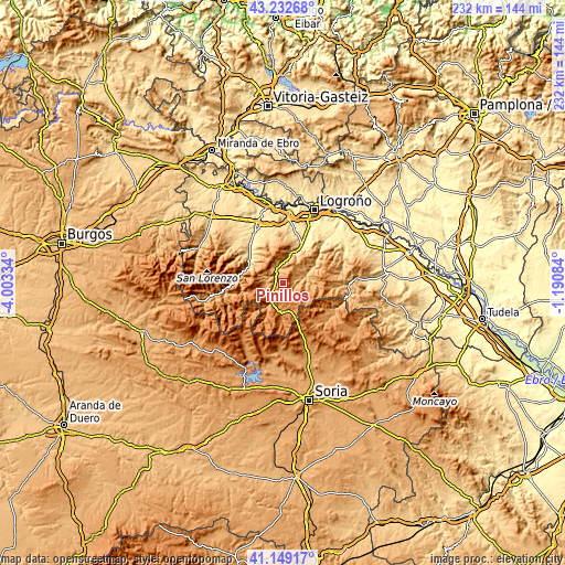 Topographic map of Pinillos