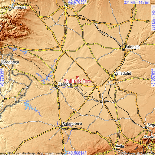 Topographic map of Pinilla de Toro