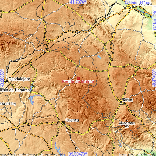 Topographic map of Pinilla de Molina