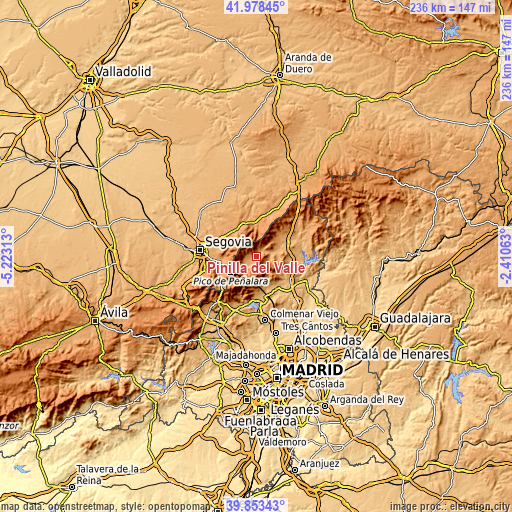 Topographic map of Pinilla del Valle