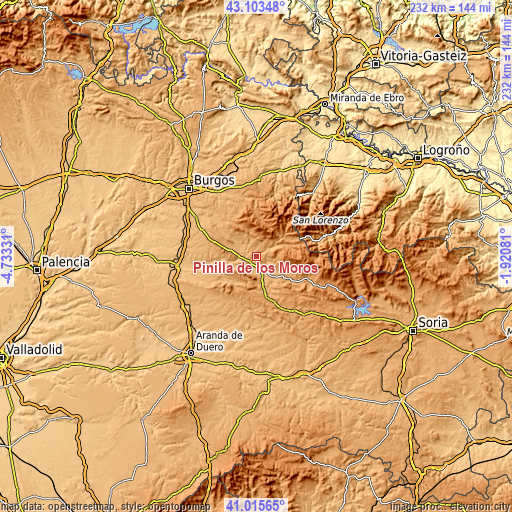 Topographic map of Pinilla de los Moros