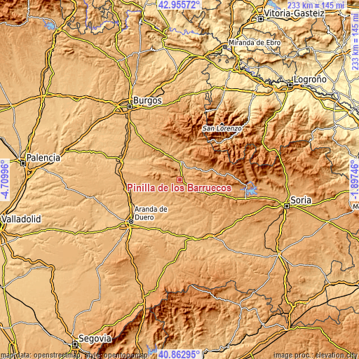 Topographic map of Pinilla de los Barruecos