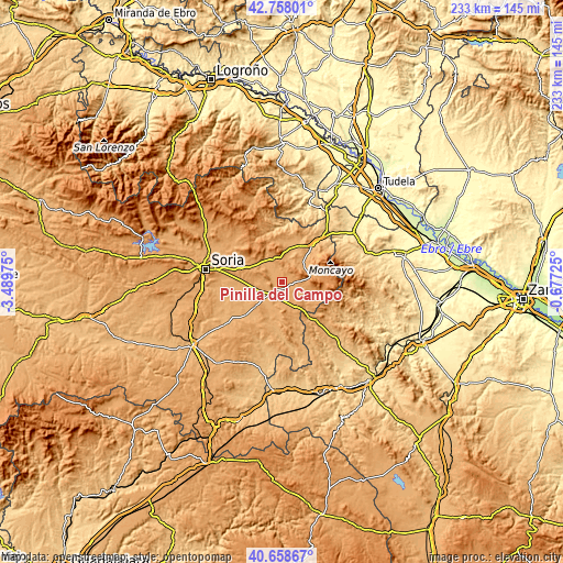 Topographic map of Pinilla del Campo