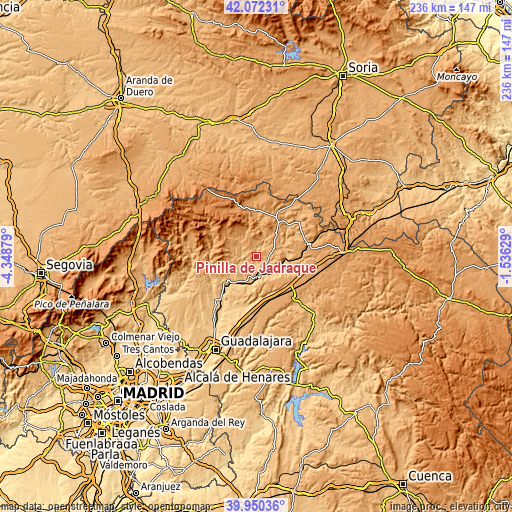 Topographic map of Pinilla de Jadraque