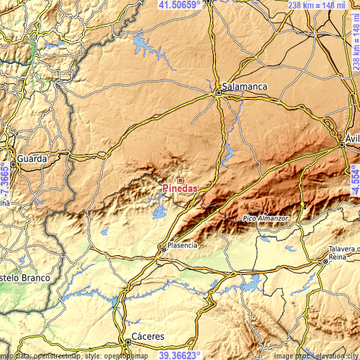 Topographic map of Pinedas