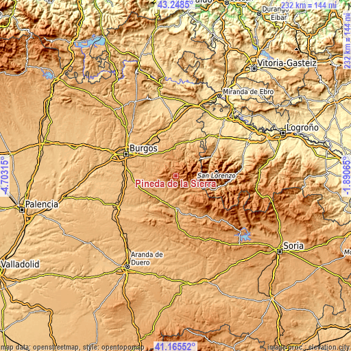 Topographic map of Pineda de la Sierra