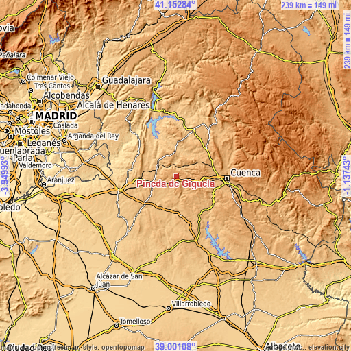 Topographic map of Pineda de Gigüela