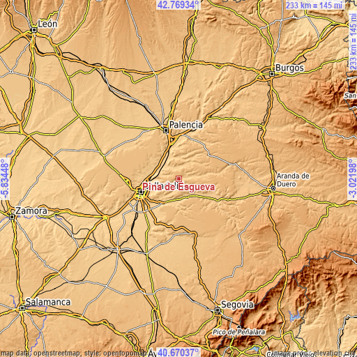 Topographic map of Piña de Esgueva