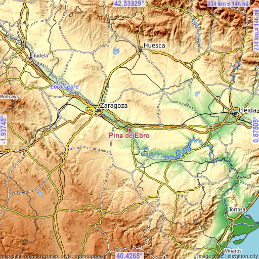 Topographic map of Pina de Ebro