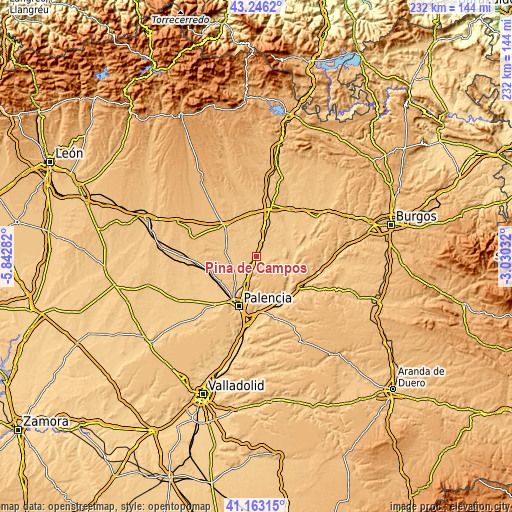 Topographic map of Piña de Campos