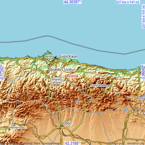 Topographic map of Piloña