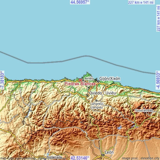 Topographic map of Piedras Blancas