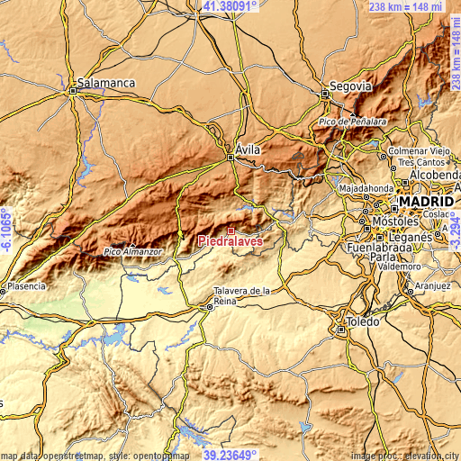 Topographic map of Piedralaves