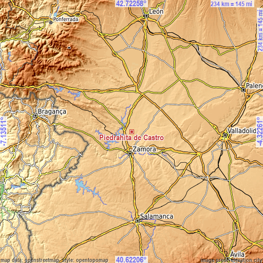 Topographic map of Piedrahita de Castro