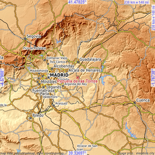 Topographic map of Pezuela de las Torres