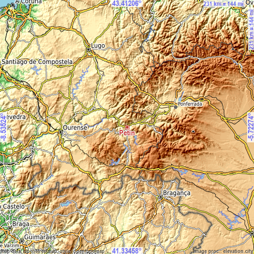 Topographic map of Petín