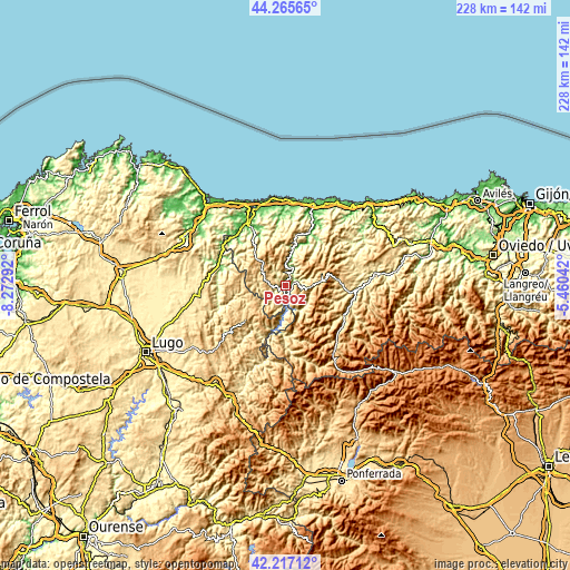 Topographic map of Pesoz