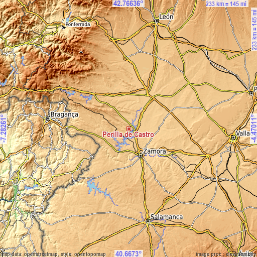 Topographic map of Perilla de Castro