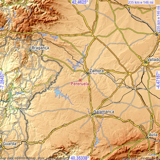 Topographic map of Pereruela