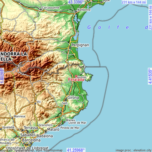 Topographic map of Peralada