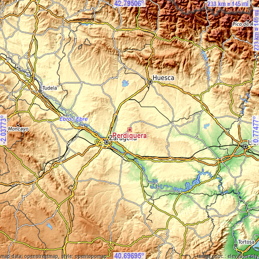 Topographic map of Perdiguera