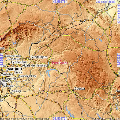 Topographic map of Peralveche