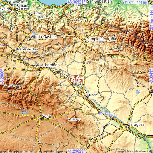 Topographic map of Peralta