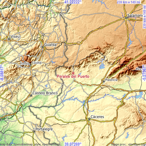 Topographic map of Perales del Puerto