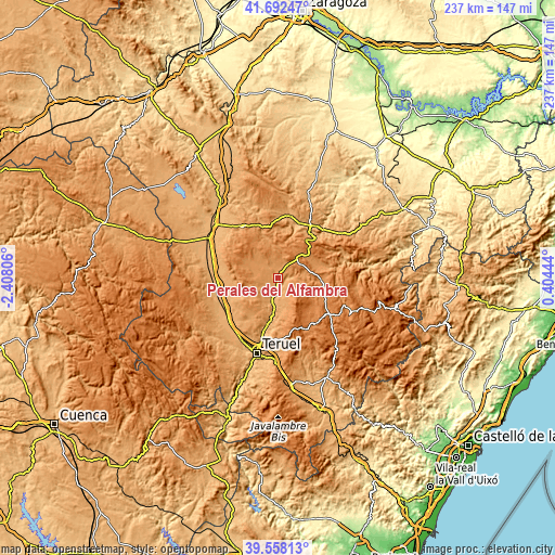 Topographic map of Perales del Alfambra