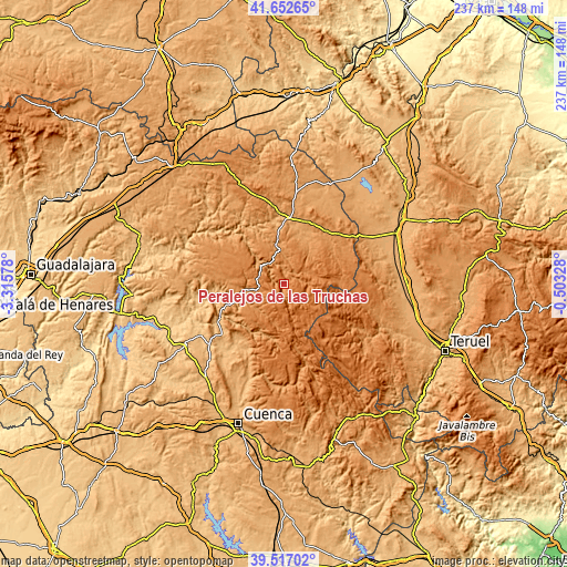 Topographic map of Peralejos de las Truchas