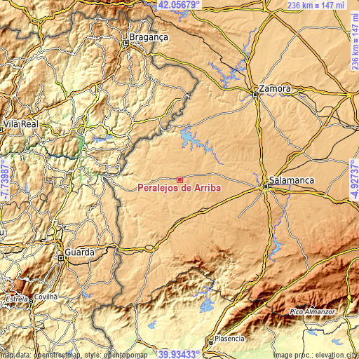 Topographic map of Peralejos de Arriba