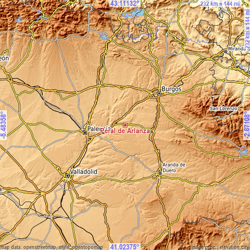 Topographic map of Peral de Arlanza