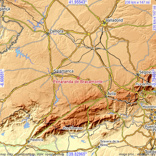 Topographic map of Peñaranda de Bracamonte