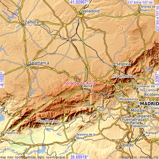 Topographic map of Peñalba de Ávila