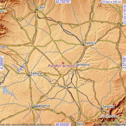 Topographic map of Peñaflor de Hornija