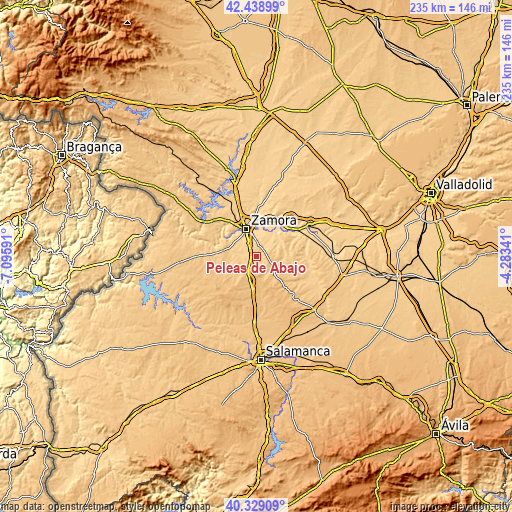 Topographic map of Peleas de Abajo