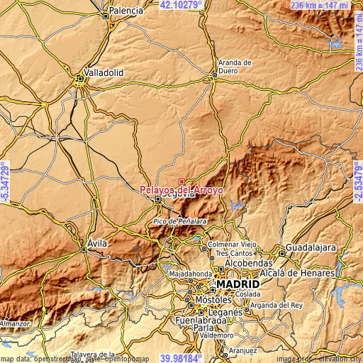 Topographic map of Pelayos del Arroyo