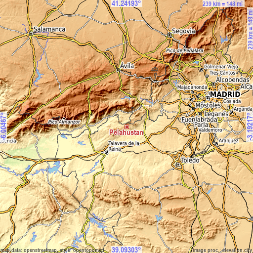 Topographic map of Pelahustán