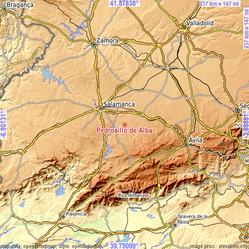 Topographic map of Pedrosillo de Alba