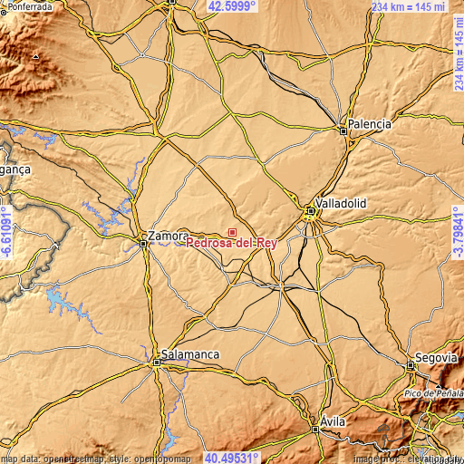 Topographic map of Pedrosa del Rey