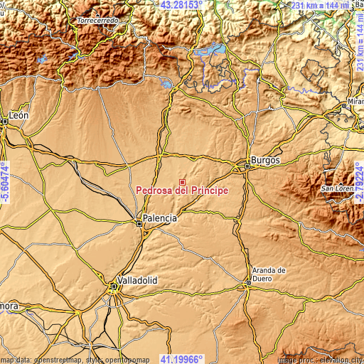 Topographic map of Pedrosa del Príncipe