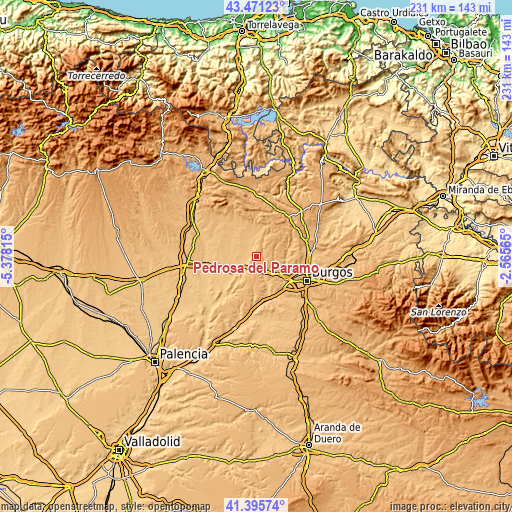 Topographic map of Pedrosa del Páramo