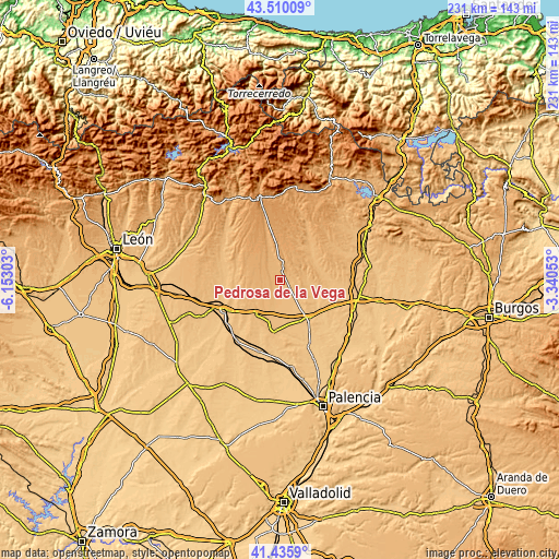 Topographic map of Pedrosa de la Vega