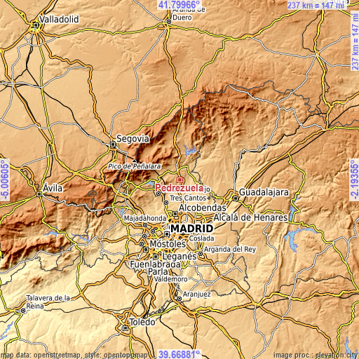 Topographic map of Pedrezuela