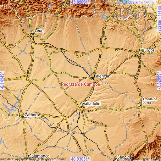 Topographic map of Pedraza de Campos