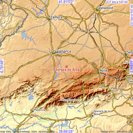 Topographic map of Pedraza de Alba